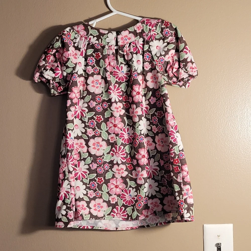 OshKosh Girls 2T colorful floral retro ribbed corduroy short sleeve casual dress